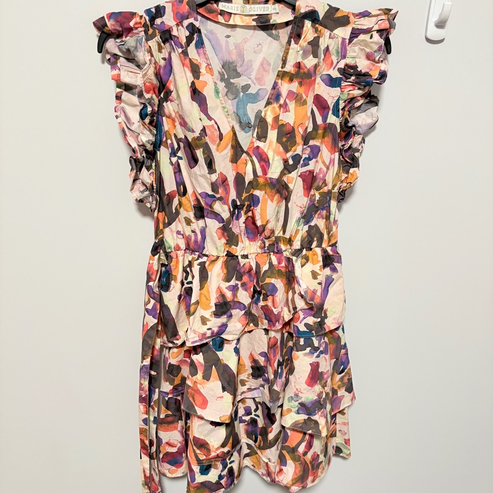 Marie Oliver Floral Ruffle Mini Dress Women Multicolor size XXS Tiered V-Neck